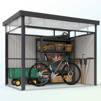 5.3 x 8.5ft Galvanised Steel Garden Shed, Metal Shed with Roof Windows, Leakage Holes and Lockable Wide Door for Outdoor Patio Tool Storage