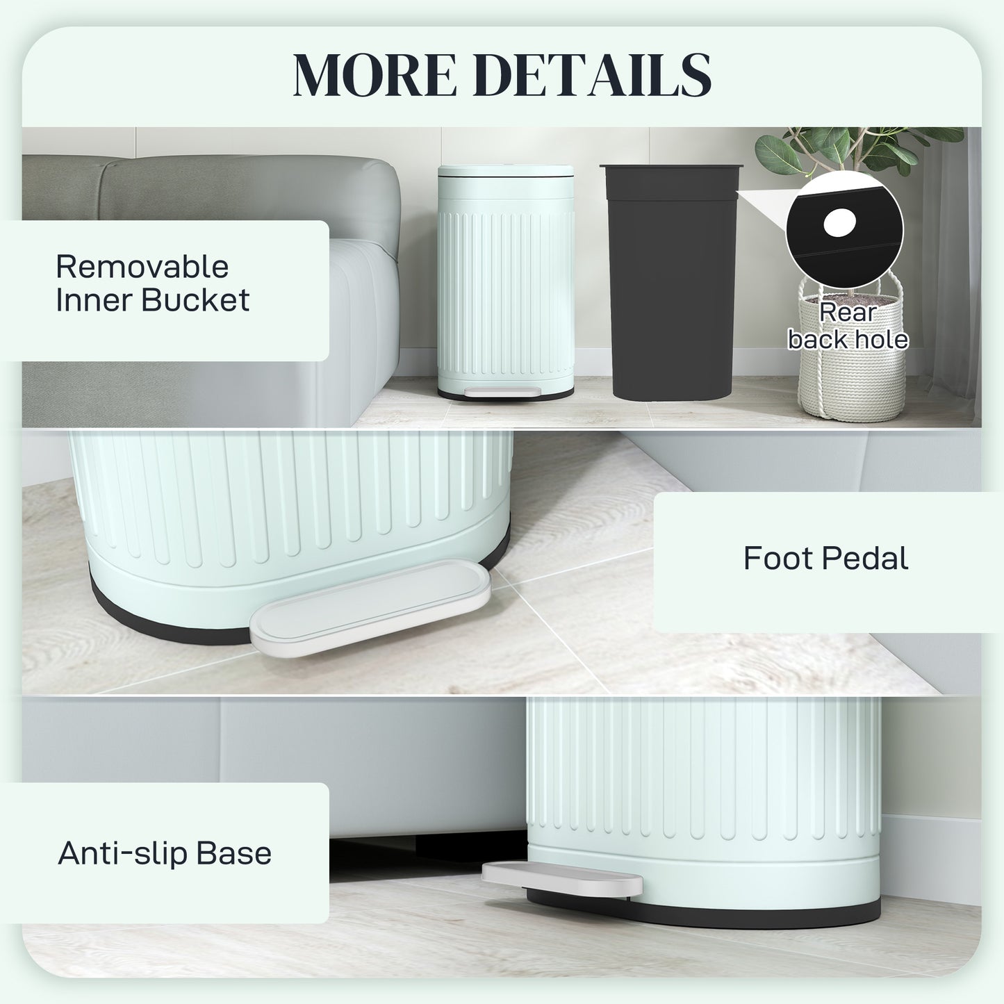 30 Litre Pedal Bin, Fingerprint Proof Kitchen Bin with Soft-close Lid, Metal Rubbish Bin with Foot Pedal and Removable Inner Bucket, Light Green
