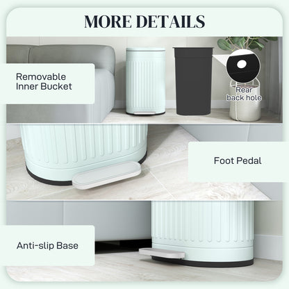 30 Litre Pedal Bin, Fingerprint Proof Kitchen Bin with Soft-close Lid, Metal Rubbish Bin with Foot Pedal and Removable Inner Bucket, Light Green