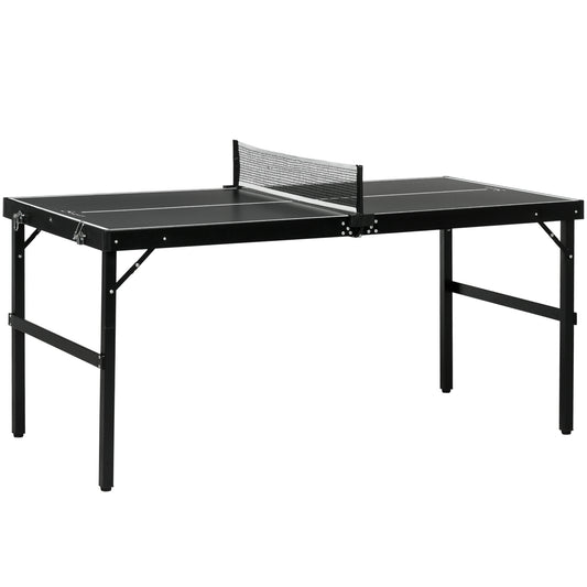 SPORTNOW 5ft Mini Table Tennis Table, Folding Ping Pong Table with Net and Aluminium Frame, Portable Ping Pong Game Set for Indoor Outdoor Use, Black
