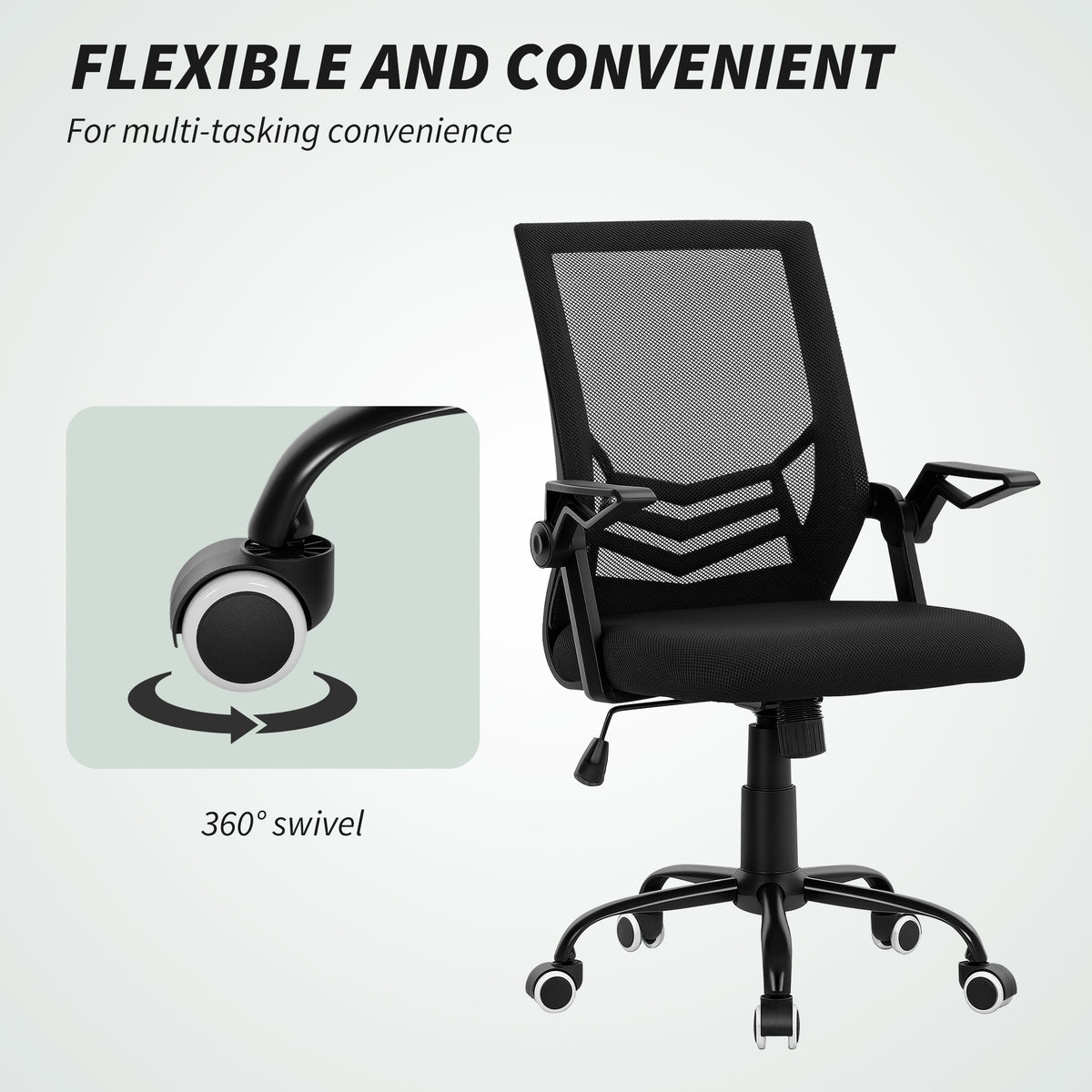 Home Office Furniture Set | Computer Desk with Storage Shelf | Ergonomic Mesh Chair | Flip-Up Armrests | Lumbar Support | Adjustable Height | Rustic Brown & Black