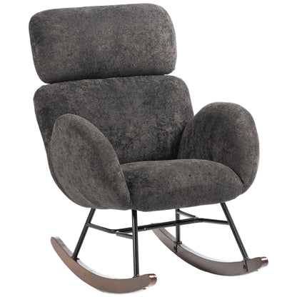 Rocking Chair | Dark Grey Velvet Upholstery with Adjustable 8 cm Headrest, 105° Glide & High-Density Foam | Walnut Base | 120 kg
