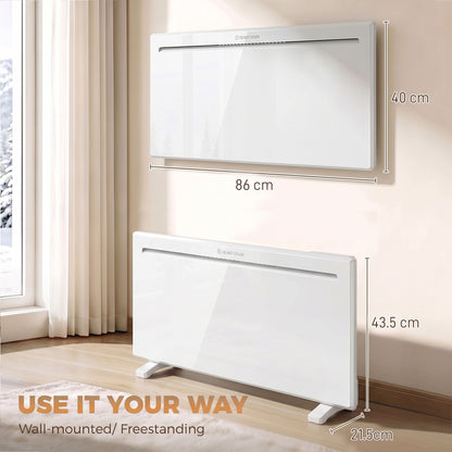 Smart White Panel Heater | WiFi App, Alexa & Google Home | Wall-Mounted or Freestanding Electric Heater | 1000/1500/2000W | Weekly Timer, Anti-Frost & Open Window Detection