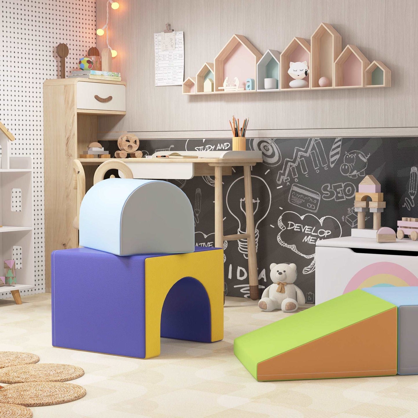 4-piece Soft Foam Blocks Play Set for Toddlers 1-3 Years, Blue