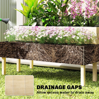 2-Tier Stepped Raised Garden Bed with Trellis | Fir Wood | 2 Planter Boxes with Liners | Drainage Gaps | 40kg Capacity | Ergonomic Tiered Design | 108x62x120cm | Natural Wood