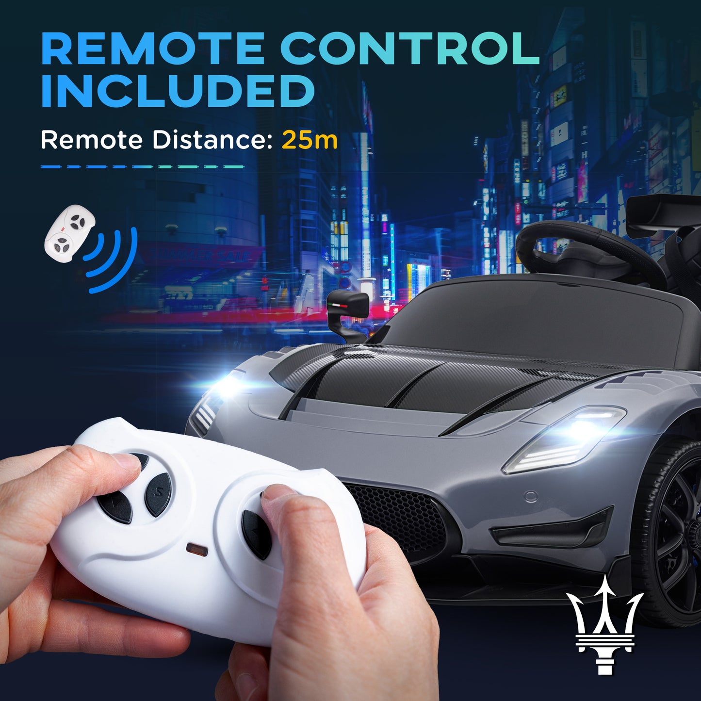 AIYAPLAY Maserati GT2 Licensed 12V Kids Electric Ride on Car with 4 Suspension, Remote Control Music Horn Lights - Grey - White - Pink