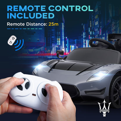AIYAPLAY Maserati GT2 Licensed 12V Kids Electric Ride on Car with 4 Suspension, Remote Control Music Horn Lights - Grey - White - Pink