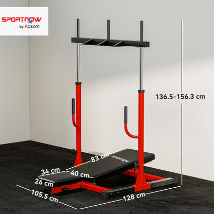 SPORTNOW Vertical Leg Press Machine | Red & Black Steel Home Gym Trainer | 1-Inch Weight Plate Posts | Adjustable Backrest & Head Pad | 130kg Plate Load