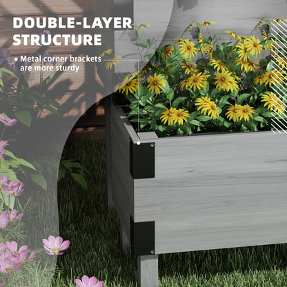 2-Tier Elevated Wooden Raised Garden Bed with Trellis | 2 Planter Boxes | Non-Woven Liner | Drainage Holes | Metal Corner Brackets | 40kg | 108x62.5x140cm | Veg Flowers & Herbs | Grey