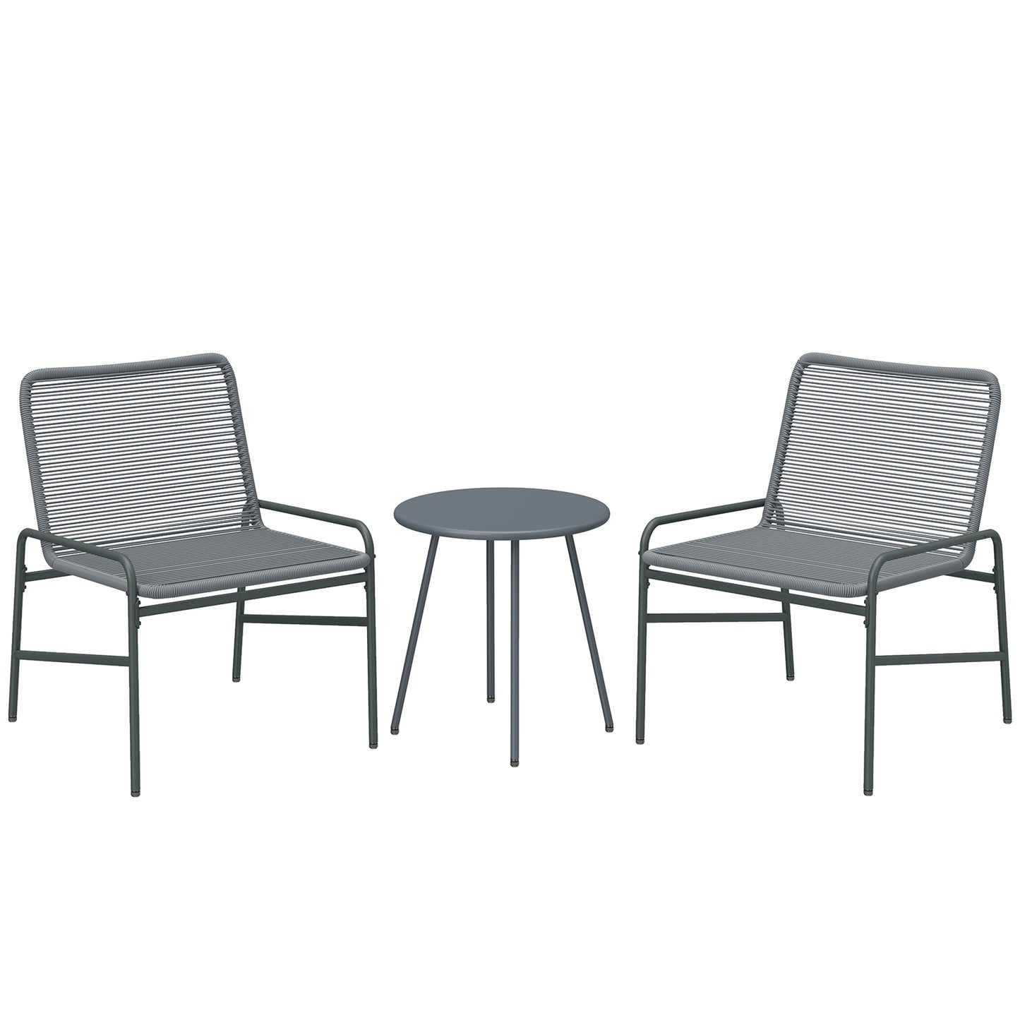 3-Piece Rattan Bistro Set | 2 Chairs & Round Table | Adjustable Feet | 120kg | Galvanised Steel | Dark Grey