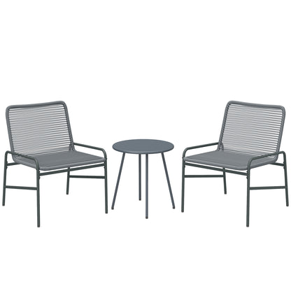 3-Piece Rattan Bistro Set | 2 Chairs & Round Table | Adjustable Feet | 120kg | Galvanised Steel | Dark Grey