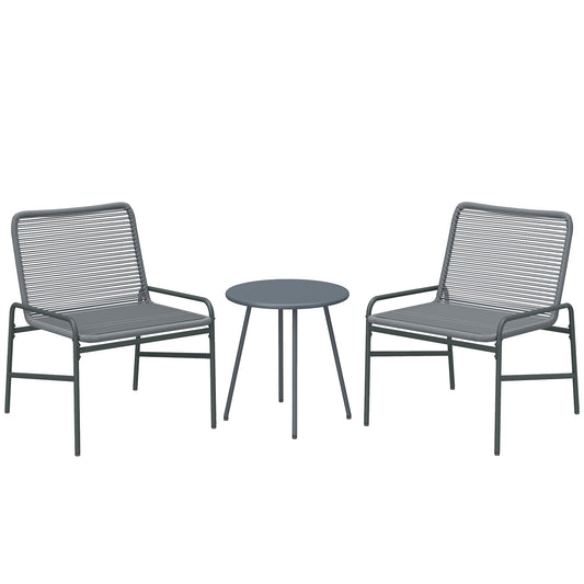 3-Piece Rattan Bistro Set | 2 Chairs & Round Table | Adjustable Feet | 120kg | Galvanised Steel | Dark Grey