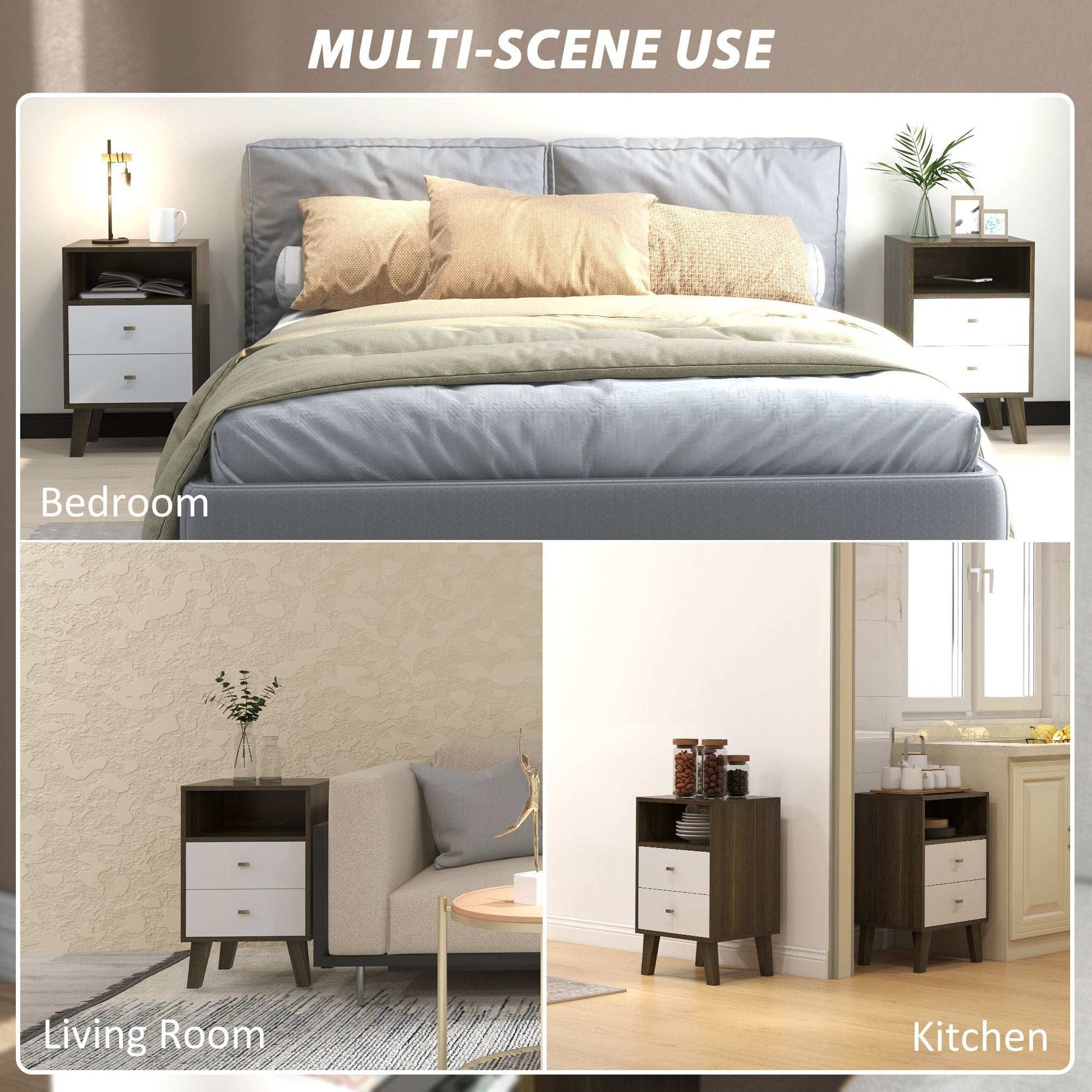 Industrial-Scandinavian Mix Bedside Table, with Drawers and Shelf