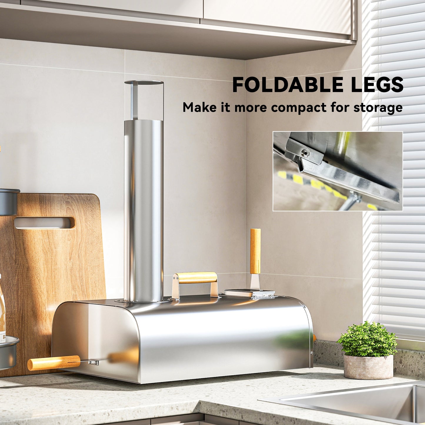 Portable Wood Pellet Outdoor Pizza Oven with Stone and Peel, Foldable Legs, Chimney, 12 Inch Wood Fired Pizza Maker for Outdoor Cooking, Stainless Steel