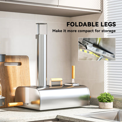 Portable Wood Pellet Outdoor Pizza Oven with Stone and Peel, Foldable Legs, Chimney, 12 Inch Wood Fired Pizza Maker for Outdoor Cooking, Stainless Steel