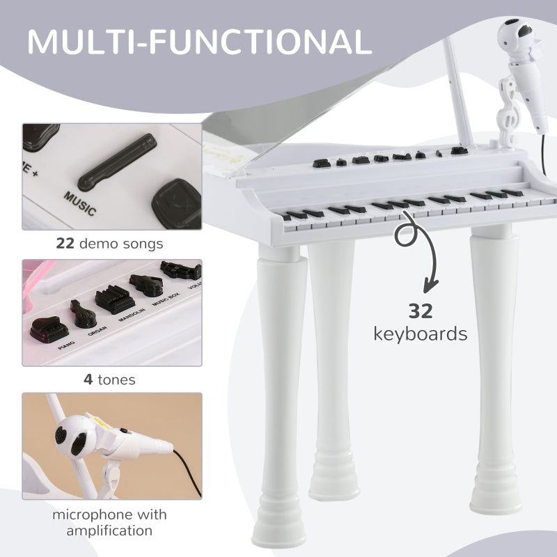 AIYAPLAY 32-Key Kids Piano Keyboard, with Stool, Lights, Microphone, Sounds, Removable Legs