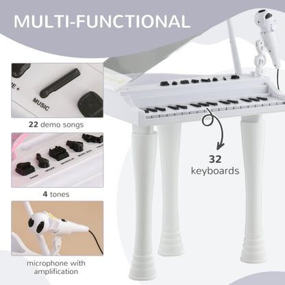 AIYAPLAY 32-Key Kids Piano Keyboard, with Stool, Lights, Microphone, Sounds, Removable Legs