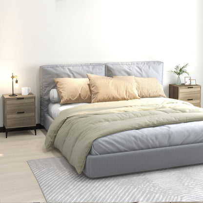 Bedside Tables Set of 2, Modern Nightstand with 2 Drawers, Small Sofa End Tables with Storage and Steel Legs for Bedroom, Living Room, Grey