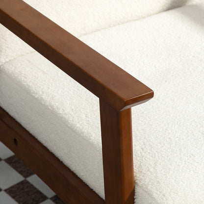 Retro Vintage Style Boucle Seat Mid Century Accent Chair - White