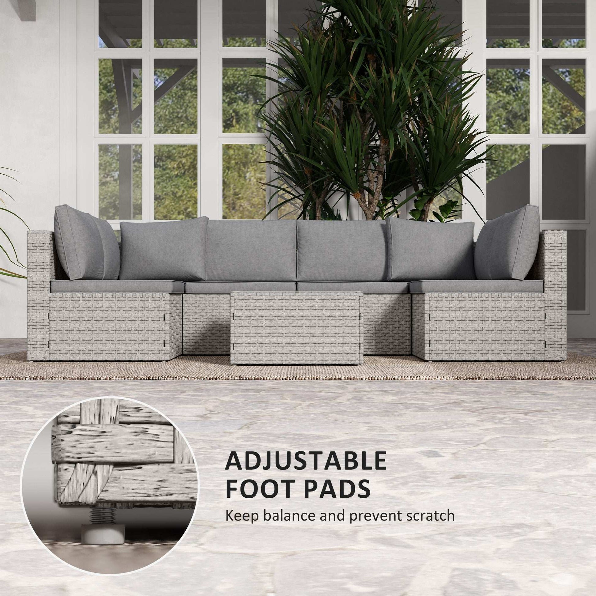 Outsunny Seven-Piece Modular Rattan Outdoor Garden Corner Furniture Set - Grey