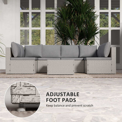 Outsunny Seven-Piece Modular Rattan Outdoor Garden Corner Furniture Set - Grey