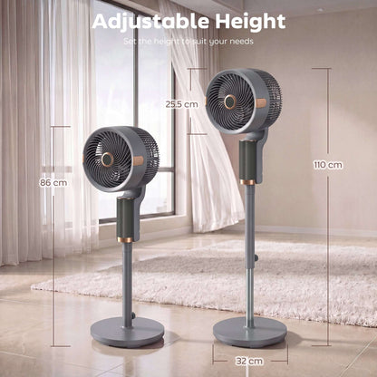 Pedestal Standing Fan | 20dB Sleep Mode | 8 Speeds | 9.5m³/min Airflow | 3D Oscillation | Aromatherapy Pad | Blue Mood Light | Detachable Grill | 5m Remote | 12H Timer | 50W | 110cm | Grey