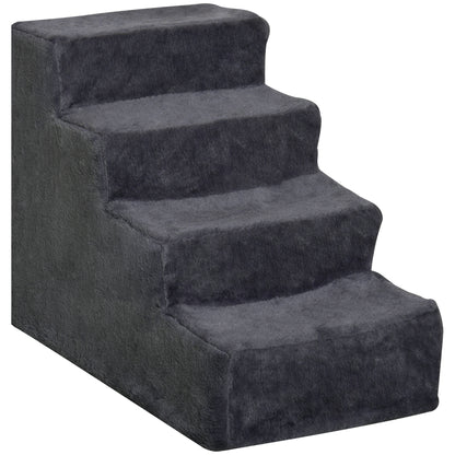 Four-Step Dog Stairs, with Washable Plush Cover, for High Bed Sofa, Dog Steps for Small Dog and Cat - Dark Grey