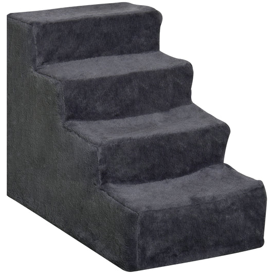 Four-Step Dog Stairs, with Washable Plush Cover, for High Bed Sofa, Dog Steps for Small Dog and Cat - Dark Grey
