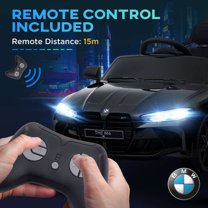 12V BMW M4 Licensed Kids Car with Easy Transport, Remote Control, Suspension, Music, Horn, LED Lights