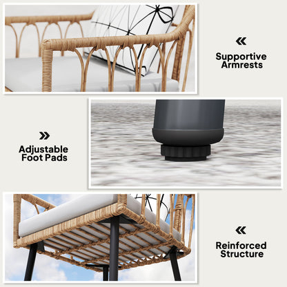 5 Piece Patio Rattan Dining Set, Wicker Garden Table & Chairs w/ Removable Seat & Back Cushions, Round Tempered Glass Tabletop, Parasol Hole