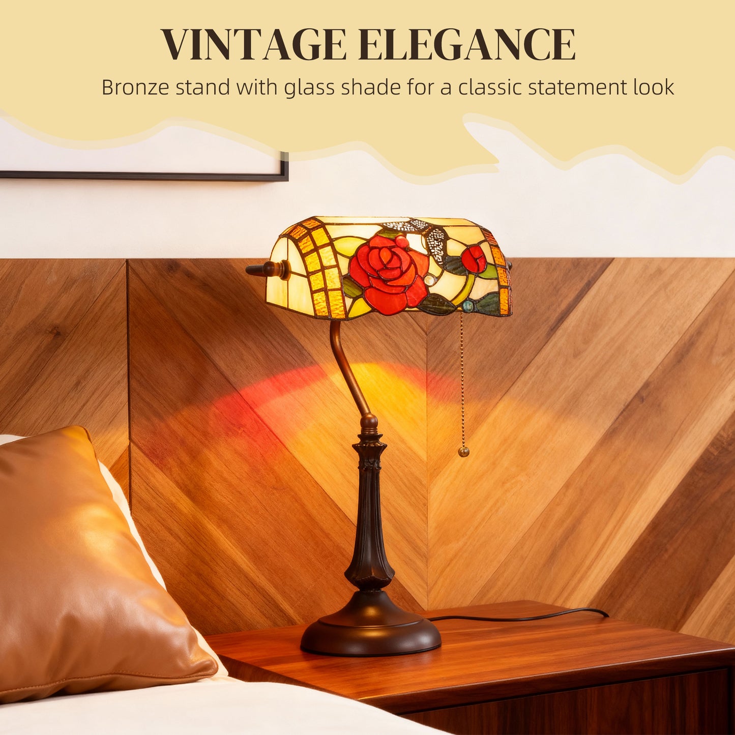 Tiffany-Style Rose and Butterfly Table Lamp - Multi