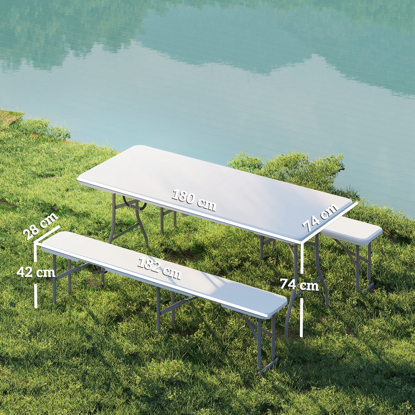 3 Piece 6ft Folding Picnic Table and Bench Set, Portable HDPE Camping Table and Chairs with Carrying Handles for Indoor Outdoor, Dining, Camping