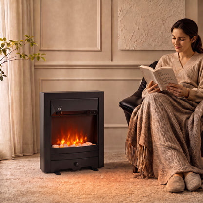 Electric Fireplace | 1000W/2000W Freestanding & Inset Fire | LED Flame & White Pebbles | Adjustable Thermostat | Black or Gold