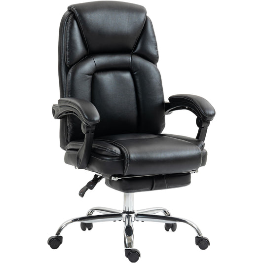 Faux Leather Reclining Office Chair, with Footrest - Black