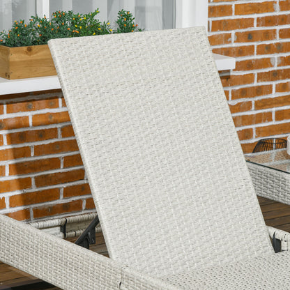 3-piece PE Rattan Patio Sun Lounger Set with Adjustable 5-Position Recline With Cushions, Headrests, Glass Top Square Coffee Table, Light Grey
