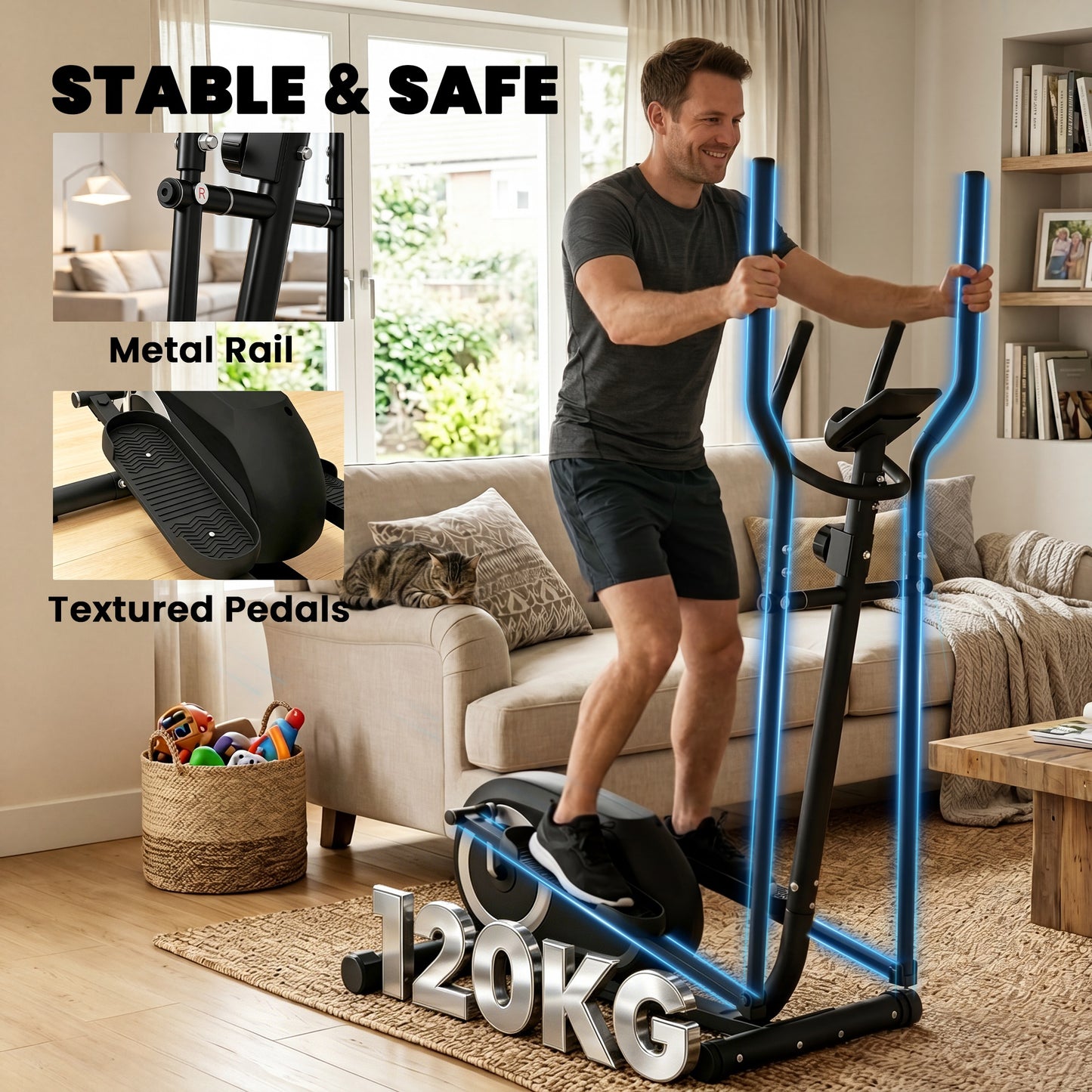 Magnetic Elliptical Cross Trainer | Bluetooth App | 8-Level Resistance | LCD & Heart Rate | 120kg | Grey