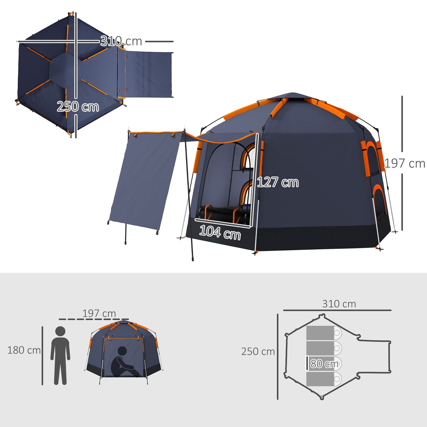Automatic Pop Up Instant Setup 2-4 Man Camping Tent W/ Mesh Windows, Waterproof & Portable Dome Tent for Camping, Hiking, Backpacking, Dark Grey