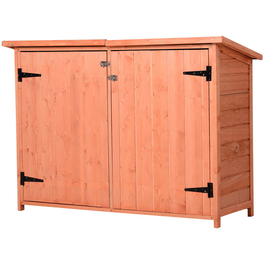 Fir Wood Wooden Garden Storage Shed Double Door 128 X 50 X 90cm - Outsunny