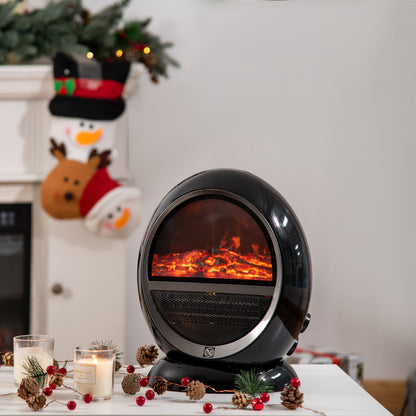 HOMCOM Free Standing Electric Fireplace Heater with Realistic Flame Effect, Rotatable Head, Overheating Protection, 1500W, Black