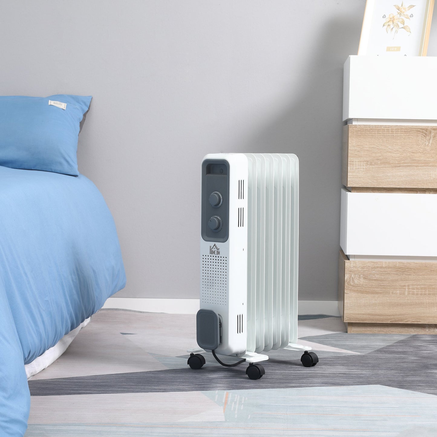 Oil Filled Radiator, Portable Electric Heater With Three Modes Adjustable Thermostat Safety Switch / White 1630W
