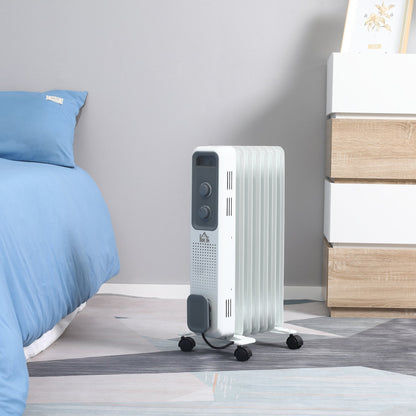 Oil Filled Radiator, Portable Electric Heater With Three Modes Adjustable Thermostat Safety Switch / White 1630W