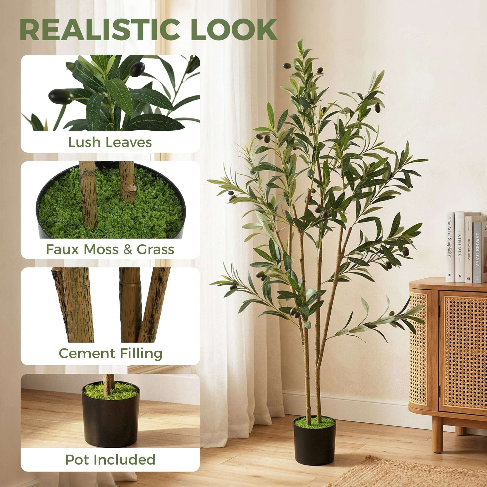 Artificial Olive Tree | 120cm | 303 Silk Leaves | Shapeable Branches | Cement Pot | No Maintenance | Green