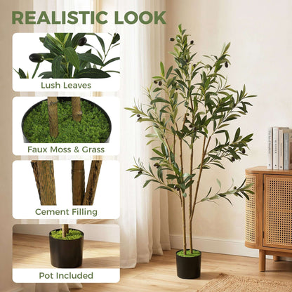 Artificial Olive Tree | 120cm | 303 Silk Leaves | Shapeable Branches | Cement Pot | No Maintenance | Green