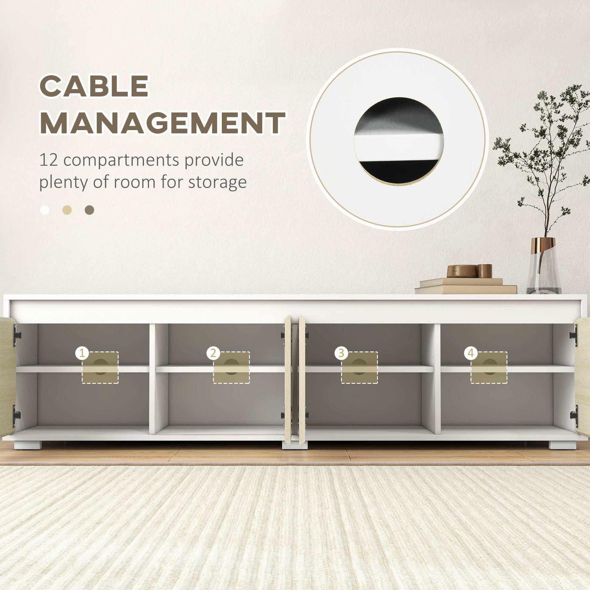 2 Pieces TV Unit Set with Wall Cabinet, Freestanding Unit for 70-inch TVs, Wall Mounted Storage Cupboard, with Adjustable shelves