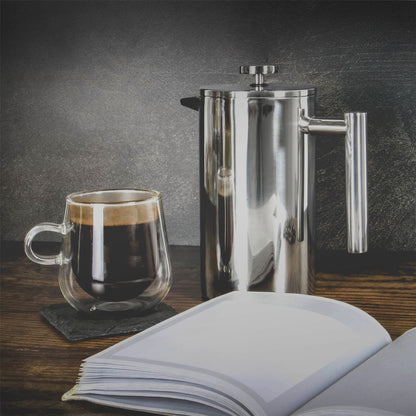 Maison & White French Press Cafetiere | Stainless Steel | 1500ml | Double-Walled | 22x20cm | Keeps Warm Up to 2 Hours | 7-Piece Set | 2-Year Warranty