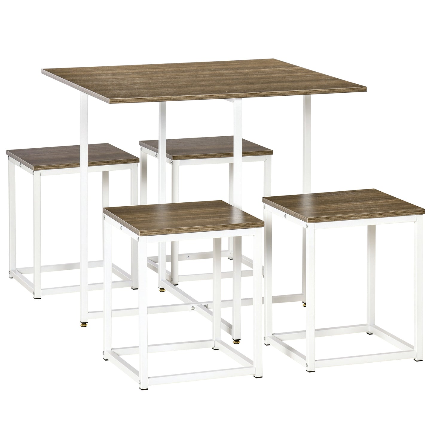 Modern 5-Piece Dining Table Set Metal Frame Square Kitchen Table With 4 Chairs for Dining Room, Walnut