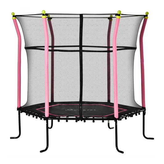 5.4FT/65 Inch Kids Trampoline with Enclosure Net Built-in Zipper Safety Pad Indoor Outdoor for Children Toddler Age 3-6 Years Old