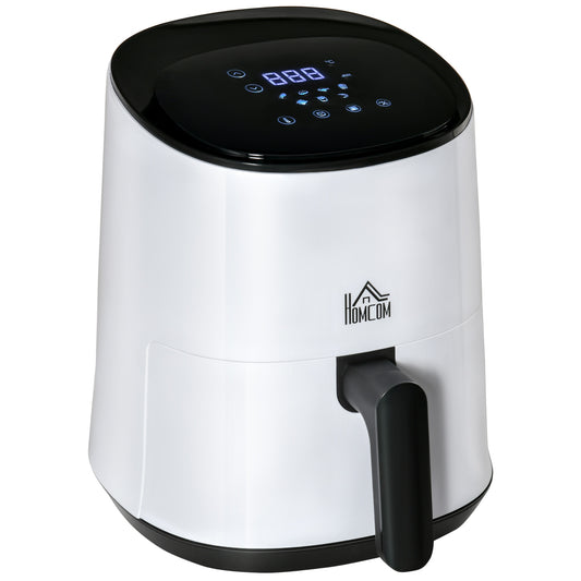 HOMCOM Air Fryer Oven 1300W 2.5L with Digital Display, Rapid Air Circulation, Adjustable Temperature, Timer and Nonstick Basket, White