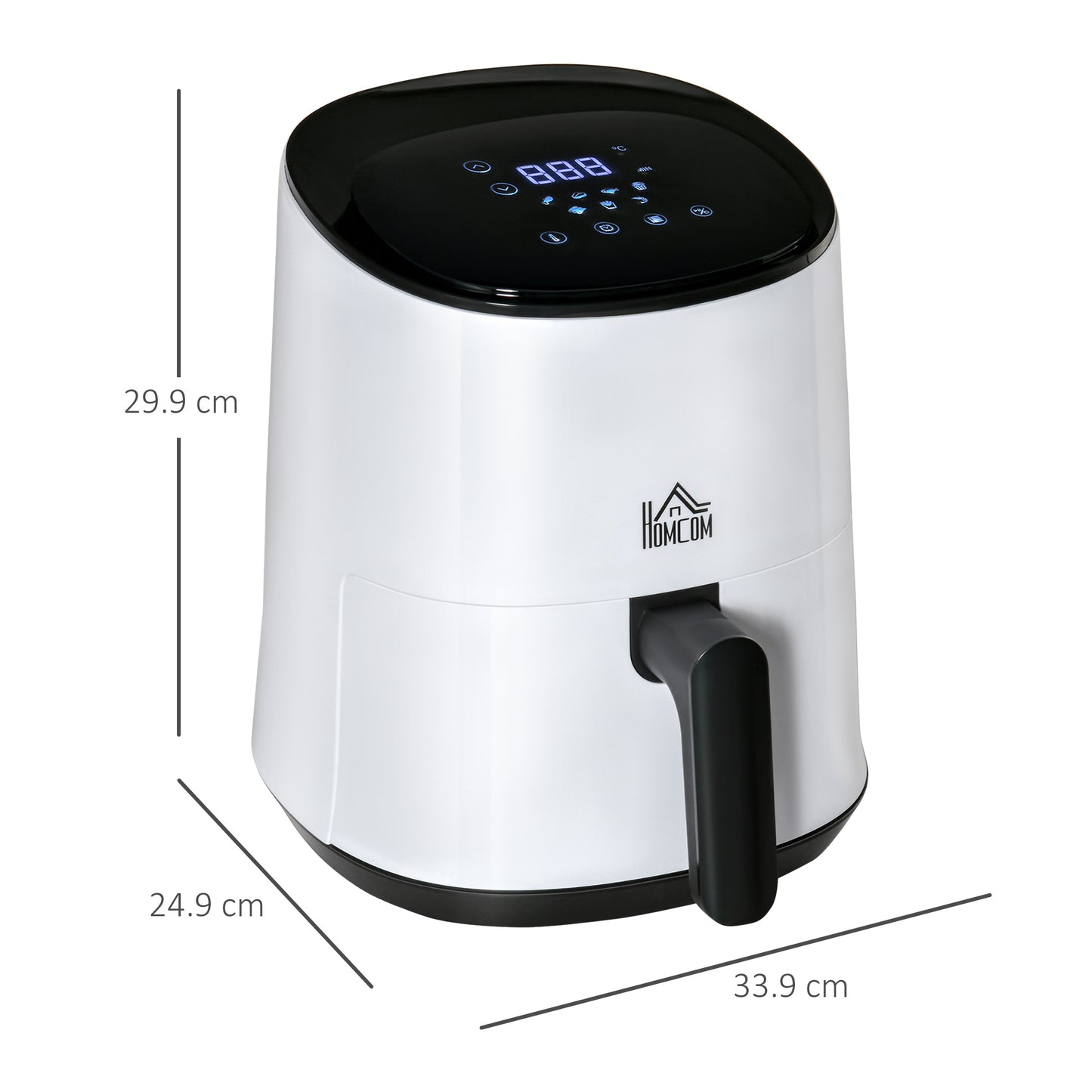 HOMCOM Air Fryer Oven 1300W 2.5L with Digital Display, Rapid Air Circulation, Adjustable Temperature, Timer and Nonstick Basket, White