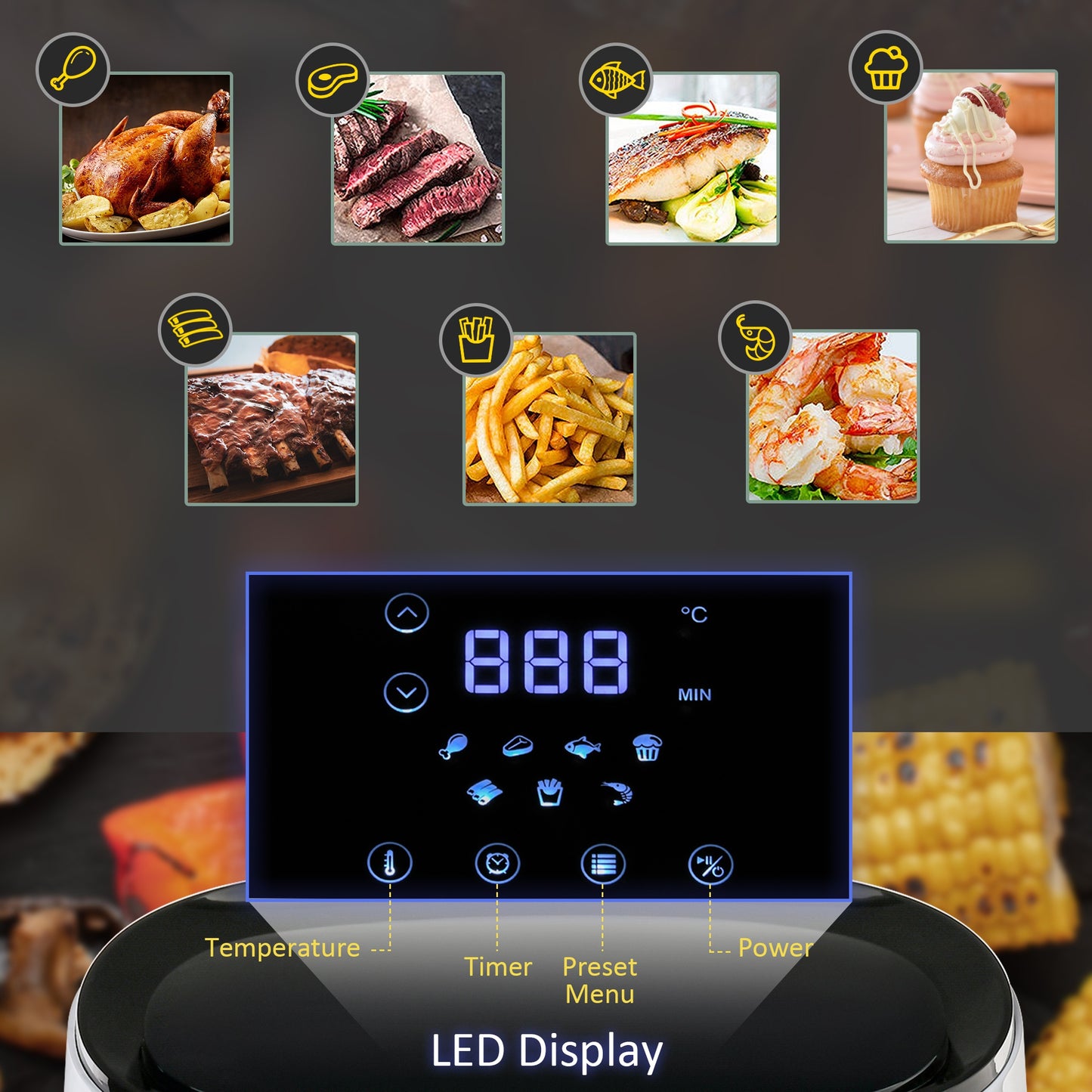 HOMCOM Air Fryer Oven 1300W 2.5L with Digital Display, Rapid Air Circulation, Adjustable Temperature, Timer and Nonstick Basket, White